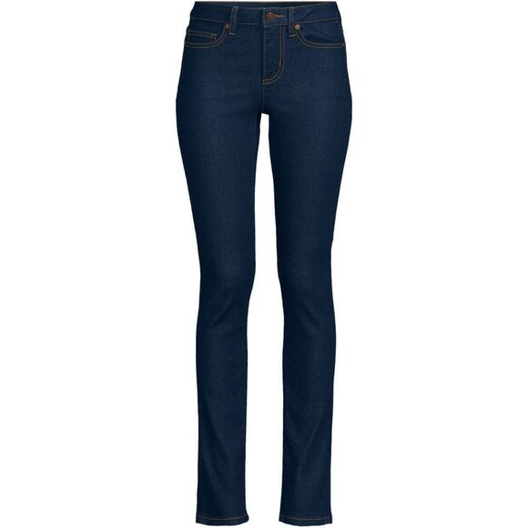 Land's End Curvy Midrise  Skinny Leg Jeans River Rinse Dark Denim Stretch 8 Pet - Picture 1 of 16